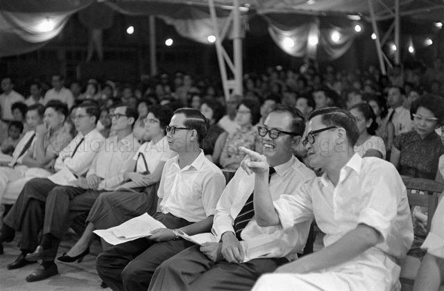 Opening of Selegie Road Integrated School - Deputy Prime Minister Toh Chin Chye, Minister for Education Yong Nyuk Lin, Minister for Home Affairs Ong Pang Boon and Parliamentary Secretary for Home Affairs Chan Chee Seng seated in the audience
