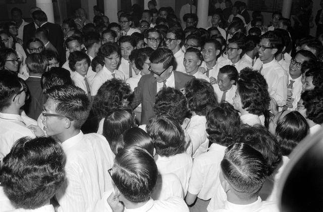 Opening of Ngee Ann College - Minister for Education Yong Nyuk Lin speaking to the students