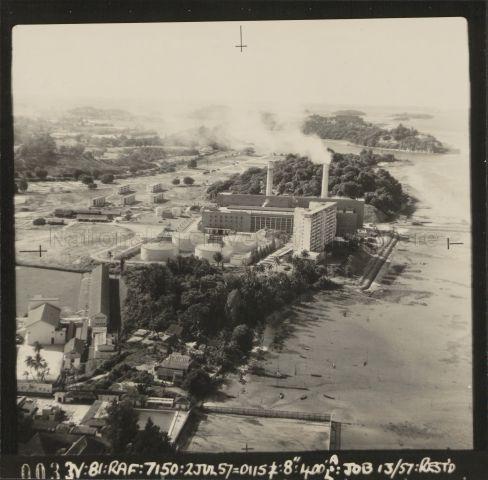 Aerial view of Pasir Panjang, southern part of Singapore. Photograph shows the Pasir Panjang Power Station situated along the coast.