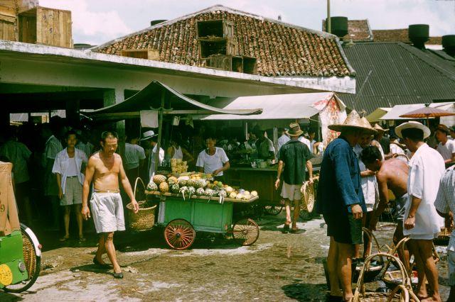 Selling fruits at Ellenborough Market, Singapore