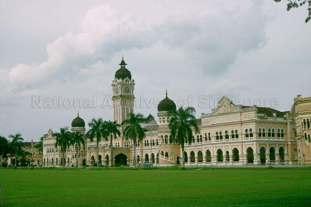 Sultan Abdul Samad building in front of Selangor Club Padang, Kuala Lumpur, Malaya