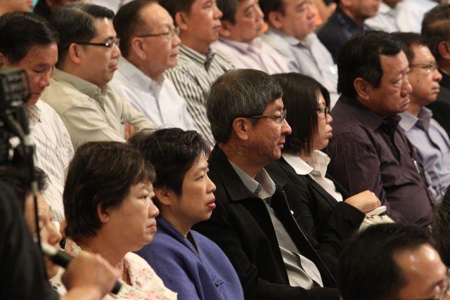 Former Members of Parliament Ms Cynthia Phua (left), Mrs Lim Hwee Hua and Mr Lim Boon Heng at National Day Rally held at University Cultural Centre Hall, National University of Singapore in Kent Ridge