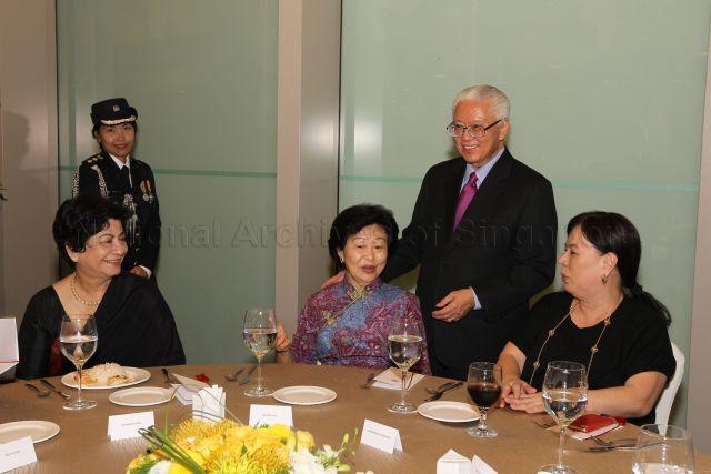 President and Mrs Tony Tan Keng Yam with spouses of National Day award recipients at the reception during investiture of National Day awards at University Cultural Centre, National University of Singapore in Kent Ridge