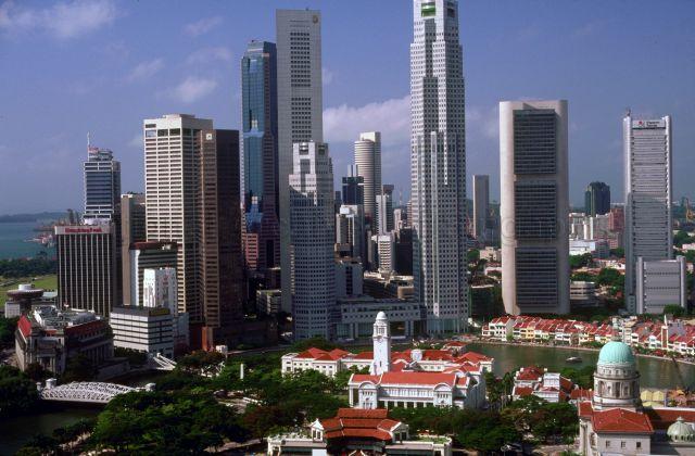 View of Empress Place, with clock tower of Victoria Theatre and Concert Hall and Millenia Tower visible