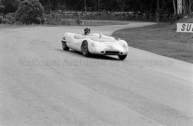 Alan Bond driving a 1599 cc Lotus 23 (number 32) in Race 10 of third Malaysia Grand Prix (also known as Malaysian Grand Prix) held at Upper Thomson Road, Singapore