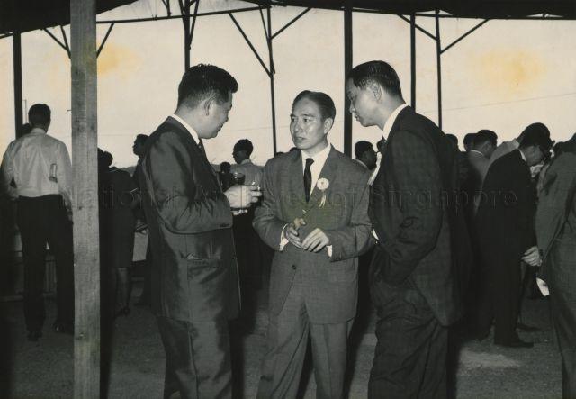 (From right) Chairman Soon Peng Yam, Managing Directors Tan Keong Choon and Goh Seong Pek of National Iron and Steel Mills Limited at the reception during opening of the iron and steel mill in Jurong Industrial Estate