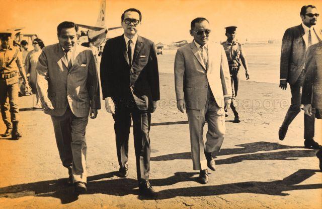 Arrival of Minister for Finance Hon Sui Sen in Jakarta, Indonesia. On the right is Singapore's ambassador to Indonesia Lee Khoon Choy.