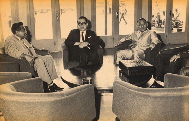 Arrival of Minister for Finance Hon Sui Sen in Jakarta, Indonesia. On the right is Singapore's ambassador to Indonesia Lee Khoon Choy.