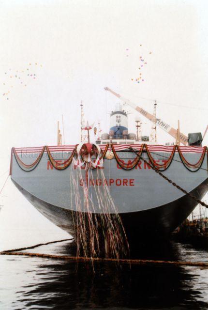 The Neptune Garnet, Neptune Orient Lines (NOL)2284 TEU containership in Tokyo, Japan, where its pre-christening ceremony is held