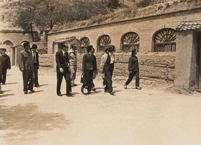 Singapore goodwill mission led by Prime Minister Lee Kuan Yew visiting Shenxi People's Publishing House, where Chairman Mao Tse-Tung (Mao Zedong) spoke with American journalist and activist Anna Louise Strong in August 1946 at Yenan (Yan'an) in Shensi (Shaanxi) Province, during a 14-day tour of China