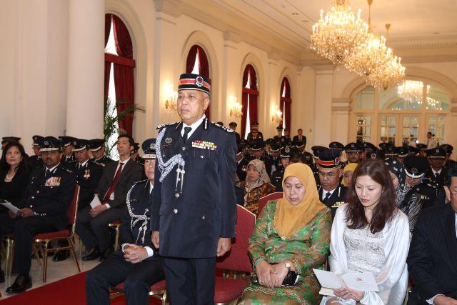 Commissioner of Police of the Royal Brunei Police Force Dato Paduka Haji Hasrin bin Dato Paduka Haji Sabtu at conferment ceremony of Distinguished Service Order held at State Room, Istana
