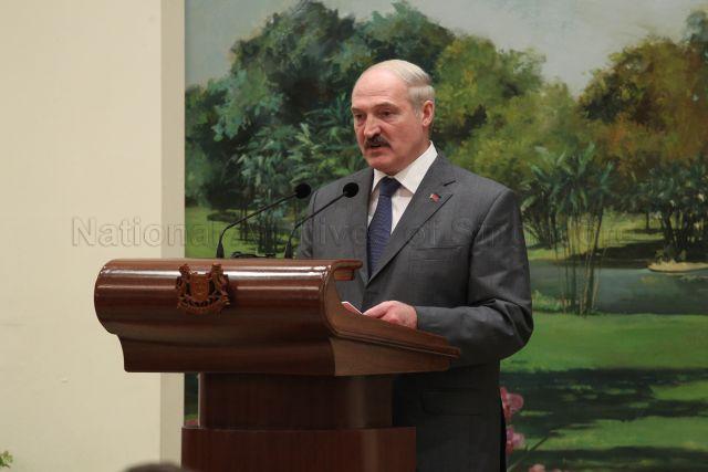 President Aleksandr Lukashenko of the Republic of Belarus making a speech at state dinner hosted by President Tony Tan Keng Yam at Banquet Hall, Istana