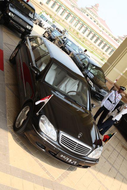 Official cars outside Myanmar Parliament during President Tony Tan's meeting with HE Thura U Shwe Mann, Speaker of Pyithu Hluttaw (House of Representatives)