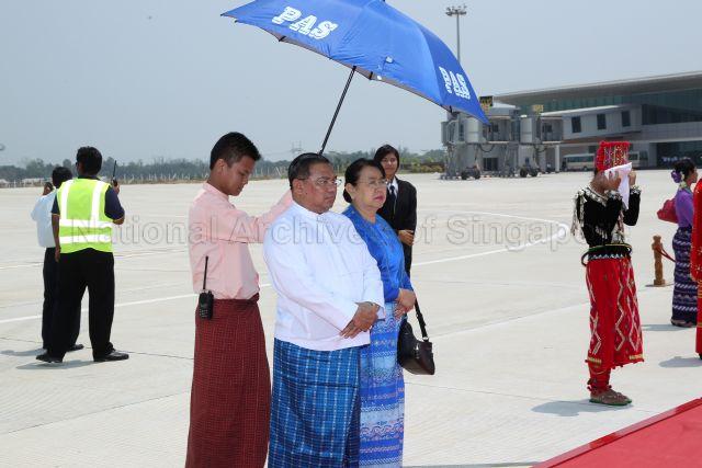 U Wunna Maung Lwin, Union Minister for Foreign Affairs, at VIP Remote Bay, Naypyidaw, Myanmar waiting to send off President Tony Tan Keng Yam and Mrs Mary Tan to Mandalay