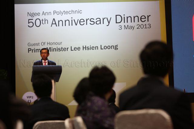Ngee Ann Polytechnic (NP) Council Chairman Tang Kin Fei speaking at NP 50th Anniversary Celebration Dinner at NP Convention Centre