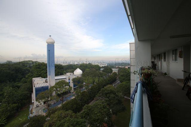 Photo of An-Nur Mosque located at 6 Admiralty Road and its surrounding area taken from a nearby Housing Development Board (HDB) flat during day time