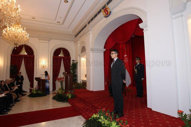 I Naishad Kai-Ren is on stage at President's Scholarship Award Ceremony at Istana.