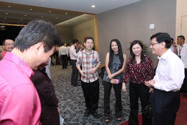 Minister for Education Heng Swee Keat and Member of Parliament for Pasir Ris-Punggol Group Representation Constituency (GRC) Miss Penny Low with guests at the reception during National Day Rally at Institute of Technical Education (ITE) headquarters and College Central in Ang Mo Kio