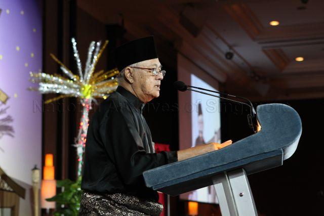 Mr Wan Hussin Zoohri (former Member of Parliament and Chairman of Book Project Committee) delivering a speech at the launch of book "A Village Remembered - Kampong Radin Mas 1800s to 1973"