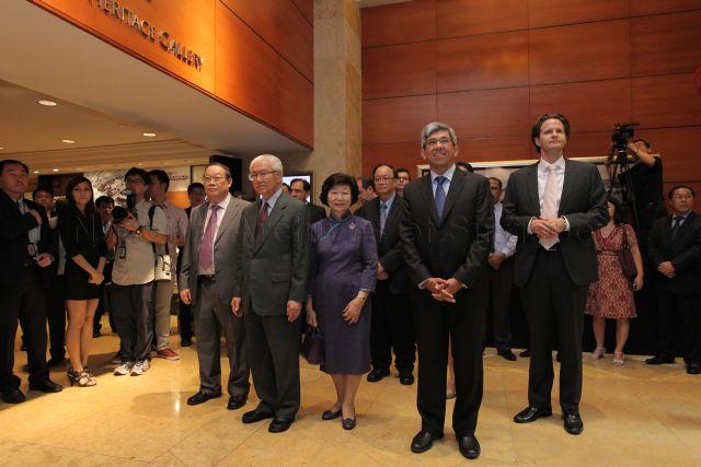 (From right) Singapore Post Group CEO Dr Wolfgang Baier, Minister for Communications and Information Assoc Prof Dr Yaacob Ibrahim, Singapore Post Head of Postal Services Woo Keng Leong, President Tony Tan and his wife Mrs Mary Tan, and Singapore Post board member Keith Tay, attending Singapore Post "Gift to the Nation" presentation ceremony, held at Heritage Gallery of Fullerton Hotel.