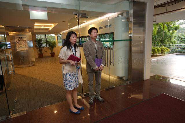 Mediacorp CEO Shaun Seow and Managing Director and Chief Editor of Channel NewsAsia (CNA) Debra Soon, waiting for the arrival of Prime Minister Lee Hsien Loong for a live English Forum-"Ask the Prime Minister" at Mediacorp TV theatre.