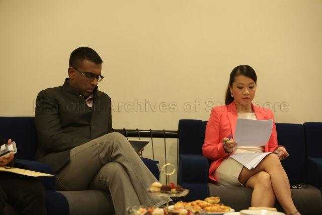 (From left) Mediacorp Editor-in-Chief Walter Fernandez and Channel NewsAsia (CNA) Presenter Sharon Tong, preparing for a live English Forum-"Ask the Prime Minister" at Mediacorp TV theatre that will feature Prime Minister Lee Hsien Loong.