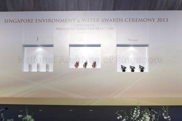 Stage backdrop of Singapore Environment and Water Awards Ceremony 2013, held at Marina Barrage.