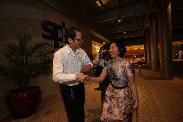 Sim Ann, Minister of State for Education, and Communications and Information, arriving at Singapore Press Holdings News Centre to attend the Lianhe Zaobao Forum