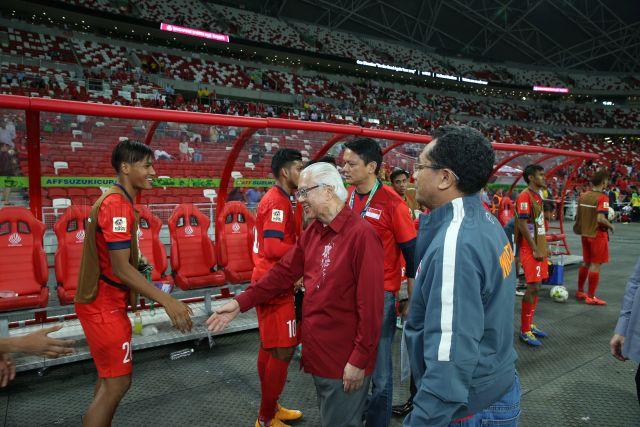 Taken at: ASEAN Football Federation (AFF) Suzuki Cup soccer match (Singapore vs Myanmar) at the National Stadium Sports Hub Pictured: President Tony Tan, President of Football Association of Singapore (FAS) Zainudin Nordin and General Secretary of Football Association of Singapore (FAS) Winston Lee