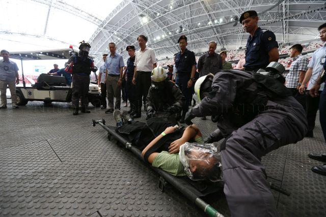 Taken at: 9th Exercise Northstar at Sports Hub and Kallang Wave Mall<br />Pictured: Prime Minister Lee Hsien Loong, Deputy Prime Minister Teo Chee Hean and Minister for Defence Dr Ng Eng Hen