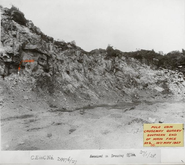 H.M. Naval Base, Singapore. Pulau Ubin causeway quarry Southern end of main face.