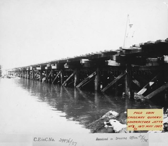 H.M. Naval Base, Singapore. Pulau Ubin causeway quarry contractors' jetty.