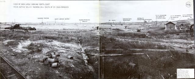 Singapore Naval Base - View of Dock Area from Native Valley showing hill South of No.1 Dock removed