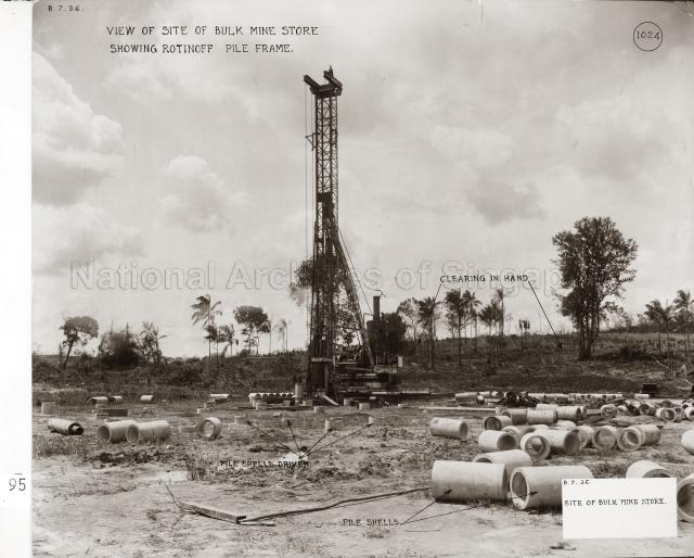 Singapore Naval Base - View of site of bulk mine store showing Rotinoff pile frame