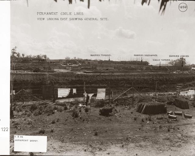 Singapore Naval Base - Armament Depot permanent coolie lines: view looking East showing general site