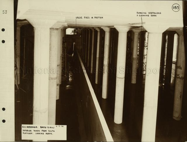 Singapore Naval Base - Reinforced concrete reservoir Batu Rimau: interior taken from South platform looking North
