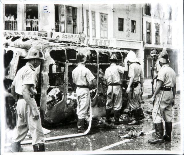 This photograph illustrates one of the incidents in the Report on Military Action taken in the Singapore Riots, 25 October to 2 November 1956.