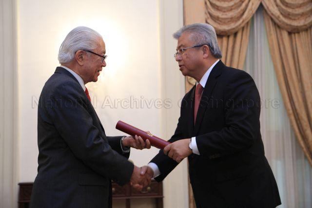 Taken at: Appointment ceremony of the Nominated Members of Parliament (NMPs) at the Istana Pictured: President Tony Tan Keng Yam and NMP Thomas Chua Kee Seng