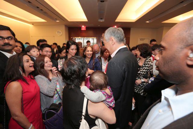 Taken at: Reception with Singaporeans held at the Permanent Mission of Singapore to the United Nations at 318 East 48th Street, New York during Prime Minister Lee Hsien Loong’s working visit to the USA and Nuclear Security Summit (NSS) in Washington D.C. Pictured: Prime Minister Lee Hsien Loong and Gouri Mirpuri, wife of Singapore Ambassador to the United States of America Ashok Kumar Mirpuri