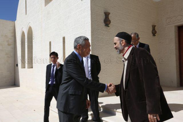 Taken at: Breakfast hosted by Chief Advisor for Religious and Cultural Affairs of Jordan, His Royal Highness (HRH) Prince Ghazi Bin Muhammad Bin Talal at the Sakinah Palace during Prime Minister Lee Hsien Loong's official visit to Jordan Pictured: Prime Minister Lee Hsien Loong, Chief Advisor for Religious and Cultural Affairs of Jordan, HRH Prince Ghazi Bin Muhammad Bin Talal and Minister for the Environment and Water Resources Masagos Zulkifli Bin Masagos Mohamad