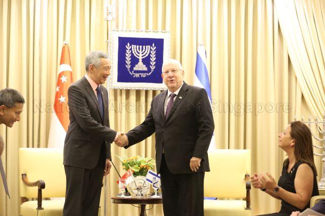 Taken at: Call by Prime Minister Lee Hsien Loong on Israeli President Reuven Rivlin at the President's official residence during Prime Minister Lee Hsien Loong's official visit to Israel Pictured: Prime Minister Lee Hsien Loong, Israeli President Reuven Rivlin and Minister for Foreign Affairs Dr Vivian Balakrishnan