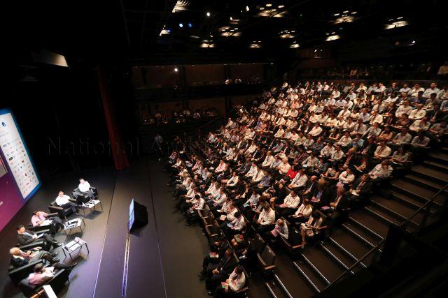 Taken at: Leaders in Science Forum, Genexis Theatre, Level 5, Fusionopolis One, Fusionopolis Way, S138632 Pictured: Guest-of-Honour Deputy Prime Minister Teo Chee Hean, A*STAR Chairman Lim Chuan Poh, JTC Corporation Chief Executive Officer Png Cheong Boon and Civil Aviation Authority of Singapore Chairman Lee Hsien Yang