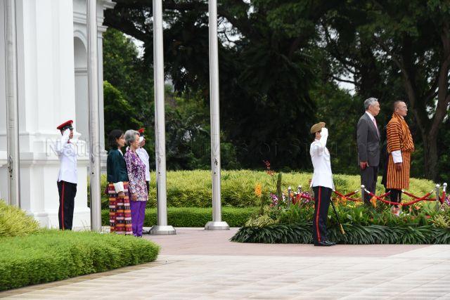 Taken at: Welcome ceremony for Bhutanese Prime Minister Tshering Tobgay at the Istana Pictured: Prime Minister Lee Hsien Loong, his wife Madam Ho Ching, Bhutanese Prime Minister Tshering Tobgay and his wife Ms Tashi Dolma