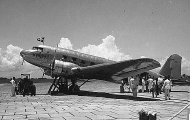 An aircraft from KNILM (Royal Netherlands Indies Aviation Company), a colonial airline, at Kallang Airport