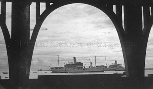 Ships viewed from an arch at Clifford Pier