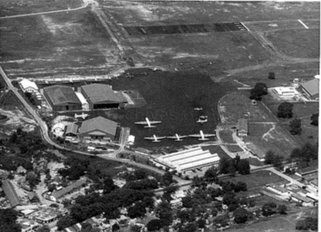 Aerial photograph of Changi air base taken during a Sunderland flypast