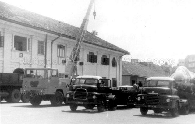 Photograph of SAF Hunter aircraft on a transportation truck.
