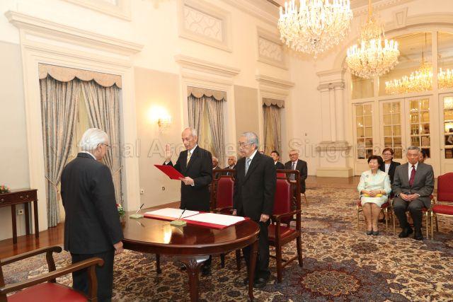 Taken at: Swearing-in and re-appointment of Po'ad Bin Shaik Abu Bakar Mattar as Member of the Council of Presidential Advisers (CPA) at the Istana Pictured: President Tony Tan Keng Yam and his wife Mrs Mary Tan, Prime Minister Lee Hsien Loong, Judge of the Appeal Court of Singapore Chao Hick Tin, Chairman of CPA J Y Pillay, and members of CPA Lee Tzu Yang, Bobby Chin and Po'ad Bin Shaik Abu Bakar Mattar