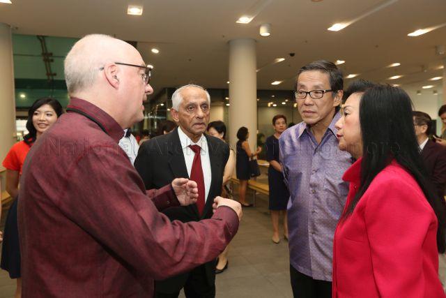Taken at: Singapore Management University (SMU) Patron's Day 2017 at SMU Pictured: President and Professor of Operations Management of SMU Arnoud De Meyer, Chairman of SMU Board of Trustees Ho Kwon Ping, former Nominated Member of Parliament Claire Chiang and Chancellor of SMU J Y Pillay