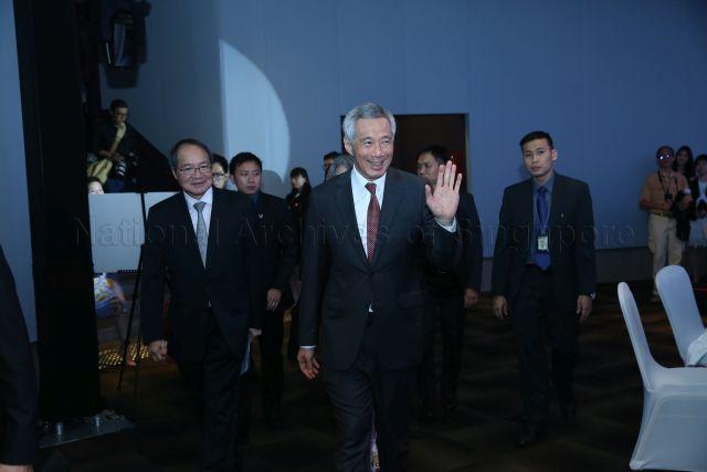 Taken at: Attorney-General's Chambers of Singapore (AGC) 150th anniversary dinner at Flower Field Hall at Gardens by the Bay Pictured: Guest-of-Honour Prime Minister Lee Hsien Loong and Attorney-General Lucien Wong